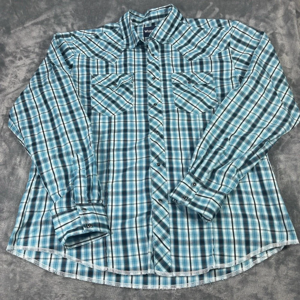 Wrangler Western Shirt Men XL Plaid Long Sleeve Cowboy Pearl Snap Farm Lot of 2 - Picture 5 of 6